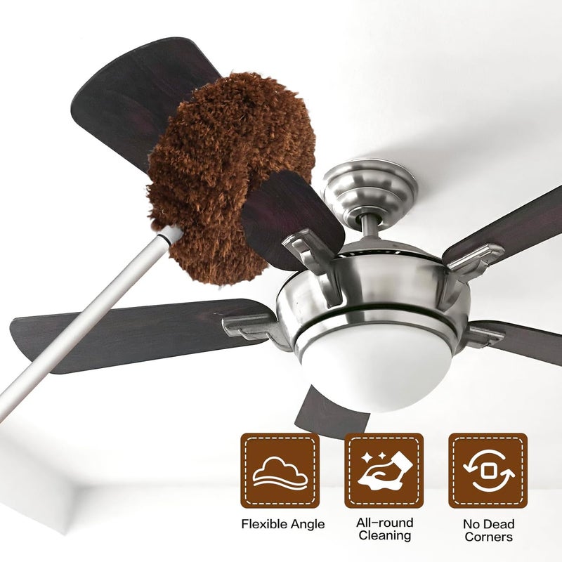 Heonay Ceiling Fan Cleaner Duster Reusable Microfiber Ceiling Fan Blade Cleaner Removable Duster with Extension Pole Adjusts 13 to 49.7 Inch for Cleaning Walls Bookshelves Furniture Door Window Top (Brown) - Image 2